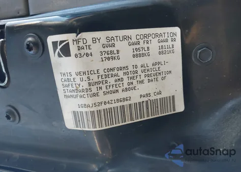 2004 Saturn Ion 2 from USA, damaged, VIN 1G8AJ52F04Z186862